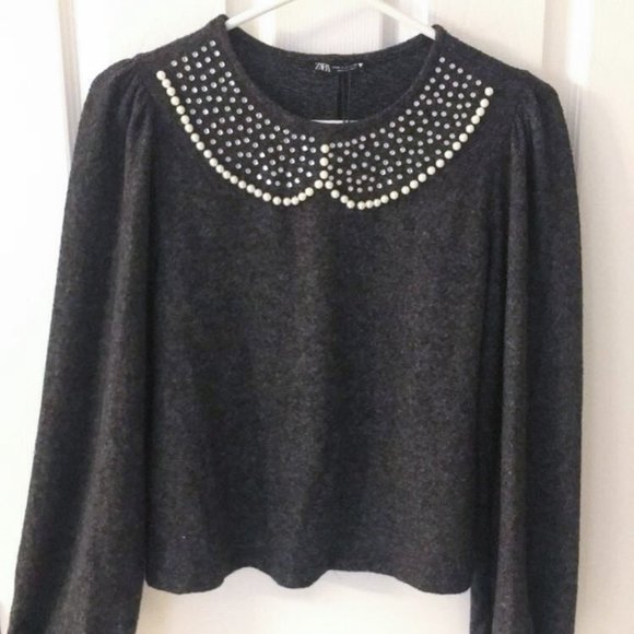 *BRAND NEW* Zara soft feel sweatshirt with pearls - Picture 1 of 2
